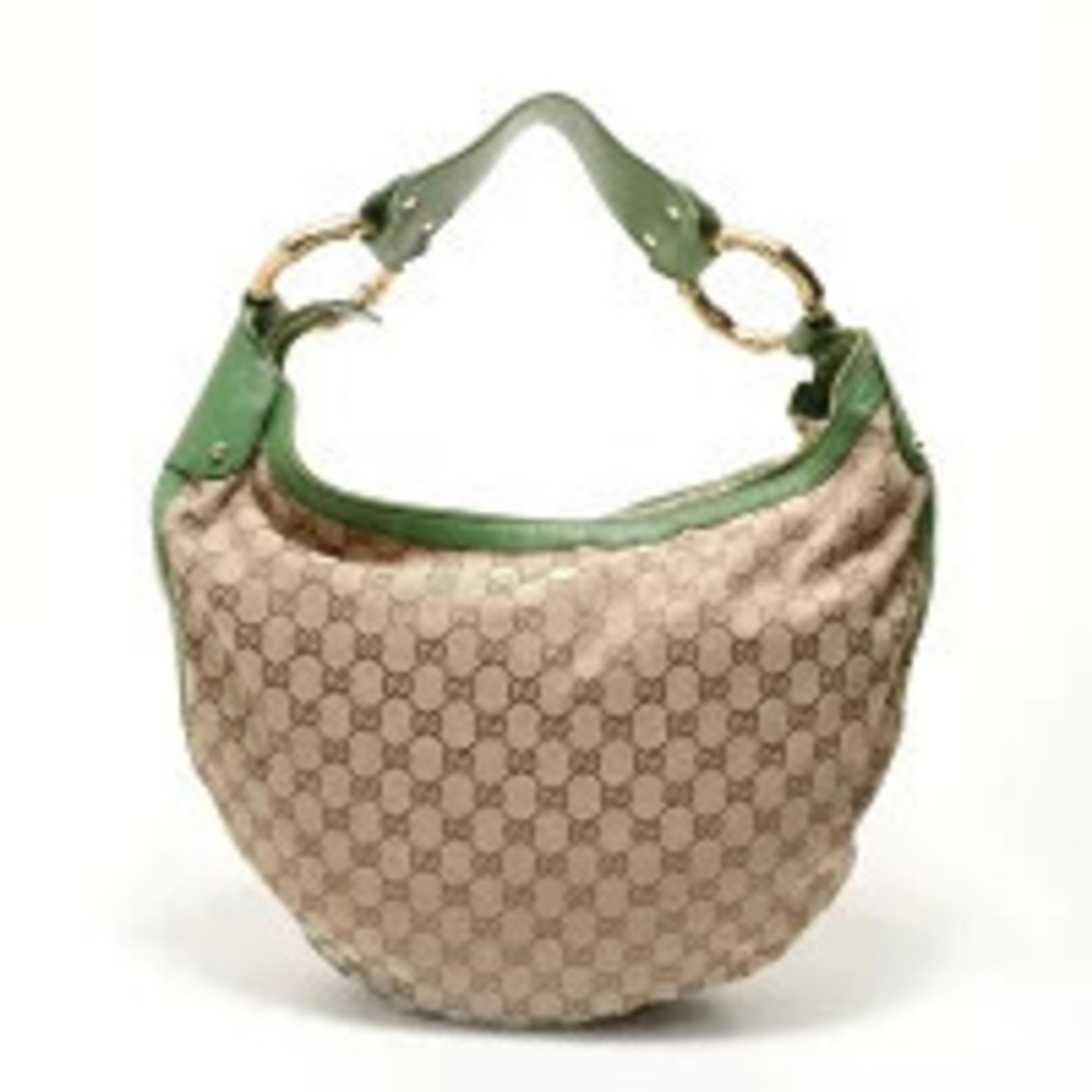Gucci Bamboo Hobo GG Canvas Shoulder Bag Beige Cream